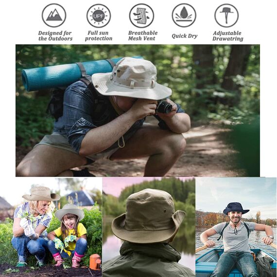 Favuit Sonnenhut, Boonie Hut Herren Damen Buschhut Breite Krempe Outdoor Hat UV Schutz Sonnenschutz Faltbar Wanderhut Fischerhut Gartenhut Anglerhut Buschhüte