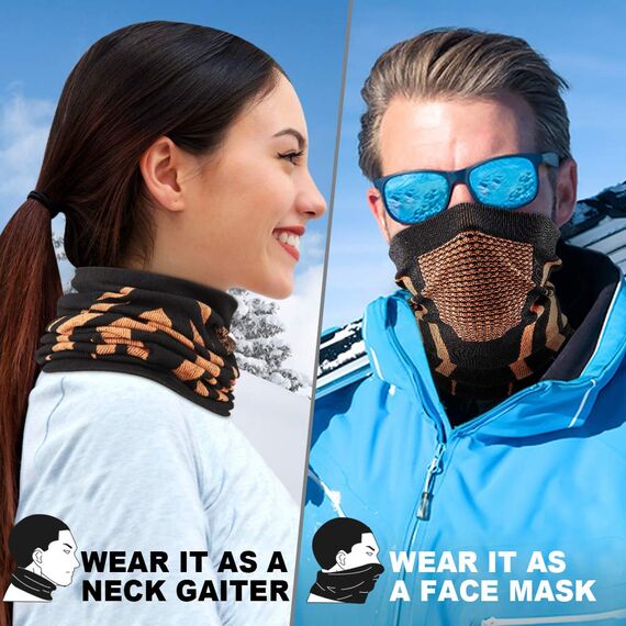 WTACTFUL Schlauchschal Herren Halbe Sturmhaube Motorrad Halstuch Herren Halswärmer Ski Mask Skimaske Halsschlauc Neck Gaiter Motorrad Gesichtsmaske für Winter Laufen Skifahren Snowboarden Orange
