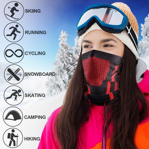 WTACTFUL 2 Stück Schlauchschal Herren Halbe Sturmhaube Motorrad Halstuch Herren Halswärmer Ski Mask Skimaske Halsschlauc Neck Gaiter Motorrad für Winter Laufen Skifahren Snowboarden Schwarz Rot