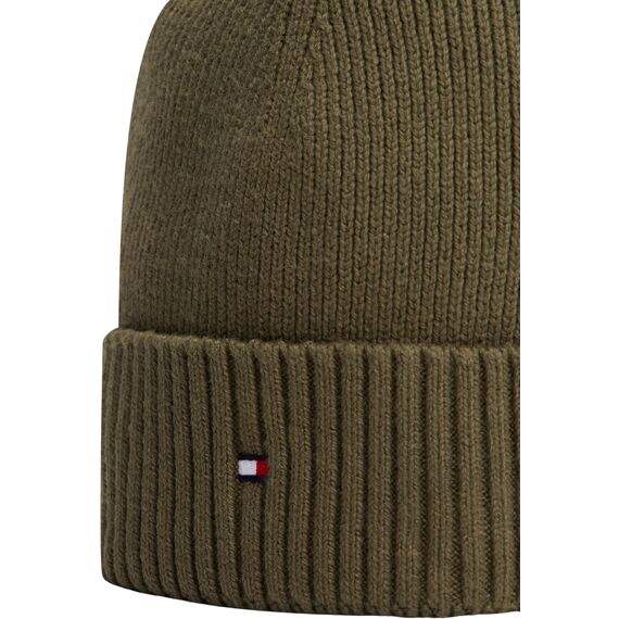Tommy Hilfiger Herren Strickmütze Flag Cotton Beanie mit Kaschmir, Grün (Foxhunt Green), Einheitsgröße