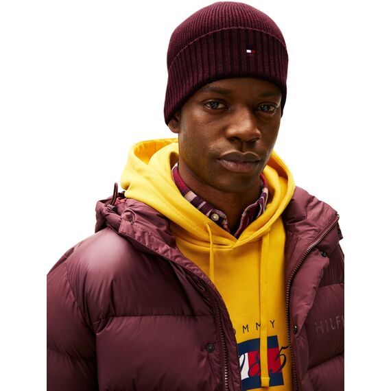 Tommy Hilfiger Herren Strickmütze Flag Cotton Beanie mit Kaschmir, Braun (Deep Burgundy Melange), Einheitsgröße