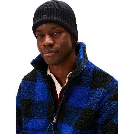 Tommy Hilfiger Herren Strickmütze Flag Cotton Beanie mit Kaschmir, Mehrfarbig (Charcoal Gray), Einheitsgröße