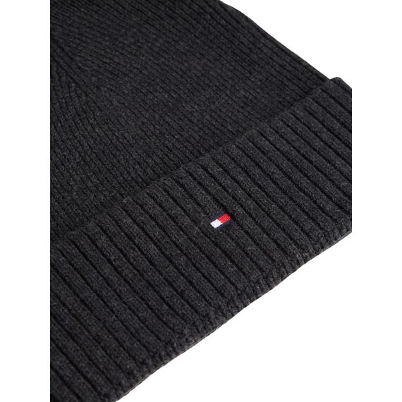 Tommy Hilfiger Herren Strickmütze Flag Cotton Beanie mit Kaschmir, Mehrfarbig (Charcoal Gray), Einheitsgröße