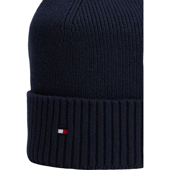 Tommy Hilfiger Herren Strickmütze Flag Cotton Beanie mit Kaschmir, Blau (Space Blue), Einheitsgröße