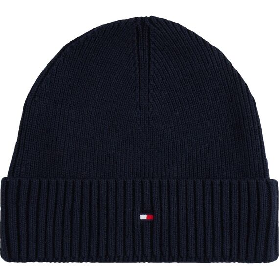 Tommy Hilfiger Herren Strickmütze Flag Cotton Beanie mit Kaschmir, Blau (Space Blue), Einheitsgröße