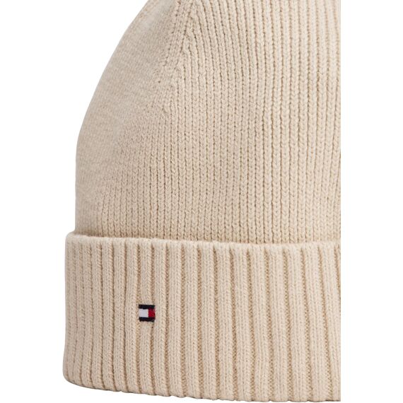 Tommy Hilfiger Herren Strickmütze Flag Cotton Beanie mit Kaschmir, Beige (Classic Beige), Einheitsgröße