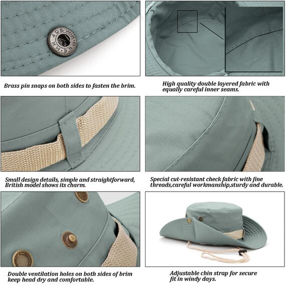 Favuit Sonnenhut, Boonie Hut Herren Damen Buschhut Breite Krempe Outdoor Hat UV Schutz Sonnenschutz Faltbar Wanderhut Fischerhut Gartenhut Anglerhut Buschhüte