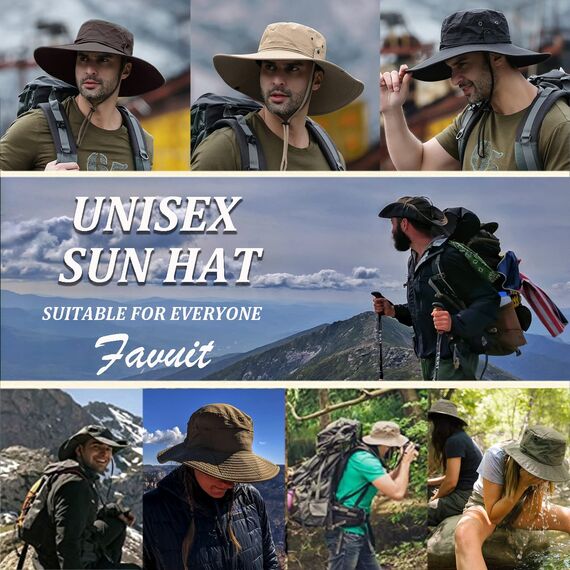 Favuit Sonnenhut, Boonie Hut Herren Damen Buschhut Breite Krempe Outdoor Hat UV Schutz Sonnenschutz Faltbar Wanderhut Fischerhut Gartenhut Anglerhut Buschhüte