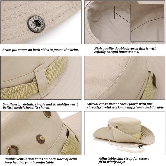 Favuit Sonnenhut, Boonie Hut Herren Damen Buschhut Breite Krempe Outdoor Hat UV Schutz Sonnenschutz Faltbar Wanderhut Fischerhut Gartenhut Anglerhut Buschhüte
