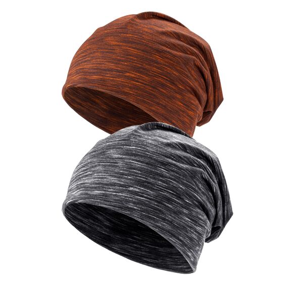 Kiiwah 2 Stück Beanie Mütze für Herren und Damen Streifen Slouch Unisex Stricken Beanie für den Frühling, Herbst und Winter (Schwarz Braun)