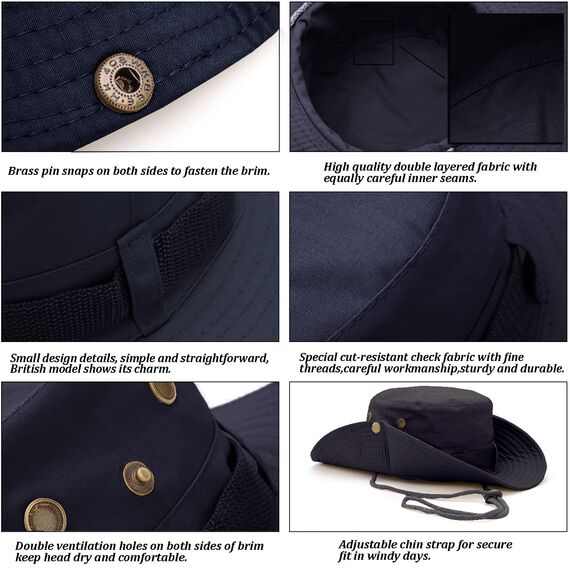 Favuit Sonnenhut, Boonie Hut Herren Damen Buschhut Breite Krempe Outdoor Hat UV Schutz Sonnenschutz Faltbar Wanderhut Fischerhut Gartenhut Anglerhut Buschhüte