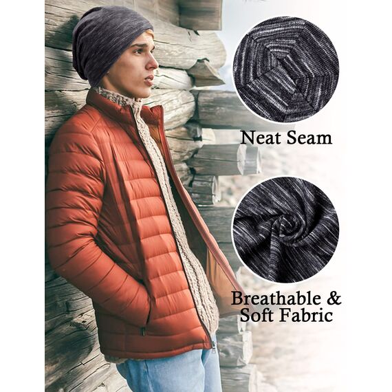 Kiiwah 2 Stück Beanie Mütze für Herren und Damen Streifen Slouch Unisex Stricken Beanie für den Frühling, Herbst und Winter (Schwarz Braun)