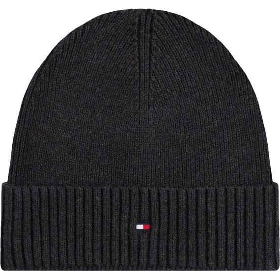 Tommy Hilfiger Herren Strickmütze Flag Cotton Beanie mit Kaschmir, Mehrfarbig (Charcoal Gray), Einheitsgröße