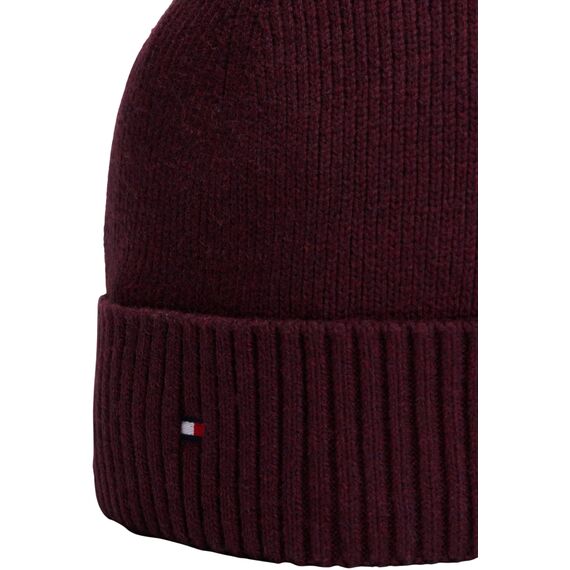 Tommy Hilfiger Herren Strickmütze Flag Cotton Beanie mit Kaschmir, Braun (Deep Burgundy Melange), Einheitsgröße