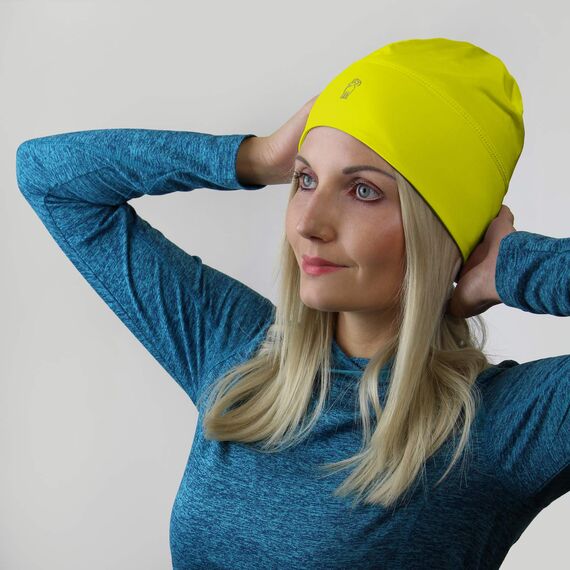 ALPIDEX Running Mütze Sportmütze Laufmütze Damen Herren Funktionsmütze One Size Thermo Kopfbedeckung Radfahren Winddicht Atmungsaktiv Skull Cap Fahrrad Unterziehmütze Unisex, Farbe:Neon Yellow