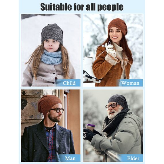 Kiiwah 2 Stück Beanie Mütze für Herren und Damen Streifen Slouch Unisex Stricken Beanie für den Frühling, Herbst und Winter (Schwarz Braun)