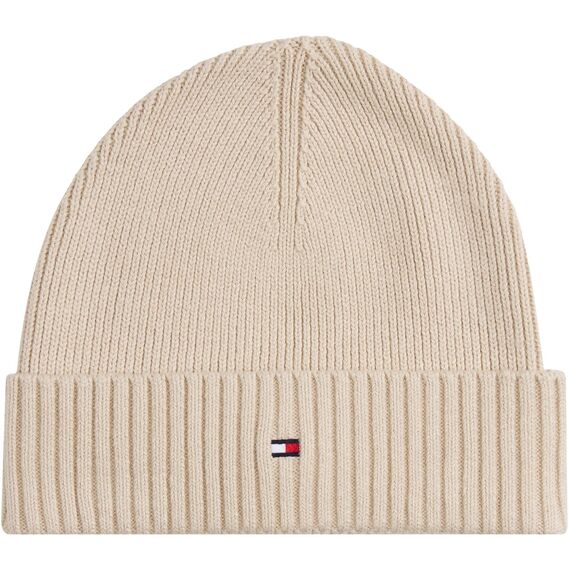 Tommy Hilfiger Herren Strickmütze Flag Cotton Beanie mit Kaschmir, Beige (Classic Beige), Einheitsgröße