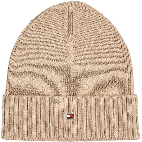 Tommy Hilfiger Herren Strickmütze Flag Cotton Beanie mit Kaschmir, Beige (Beige), Einheitsgröße