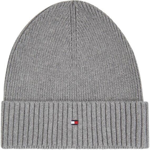 Tommy Hilfiger Herren Strickmütze Flag Cotton Beanie mit Kaschmir, Mehrfarbig (Mid Grey Heather), Einheitsgröße