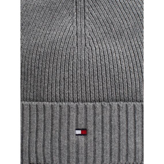 Tommy Hilfiger Herren Strickmütze Flag Cotton Beanie mit Kaschmir, Mehrfarbig (Mid Grey Heather), Einheitsgröße