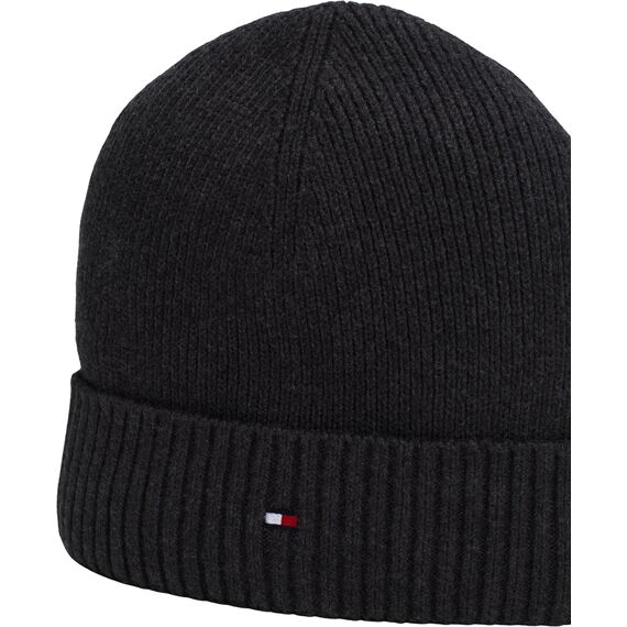 Tommy Hilfiger Herren Strickmütze Flag Cotton Beanie mit Kaschmir, Mehrfarbig (Charcoal Gray), Einheitsgröße