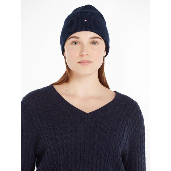Tommy Hilfiger Damen Strickmütze Essential Flag Wintermütze, Blau (Space Blue), Onesize
