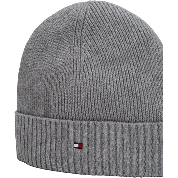Tommy Hilfiger Herren Strickmütze Flag Cotton Beanie mit Kaschmir, Mehrfarbig (Mid Grey Heather), Einheitsgröße