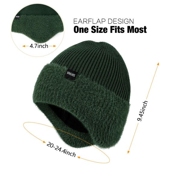Wmcaps Wintermütze, Mütze mit Warmem Fleecefutter und Ohrklappen für Herren Damen, Warme Thermische Strickmütze für Den Außenbereich Komfortabel Weich Stretchy Geschenk für Männer Frauen, Armeegrün