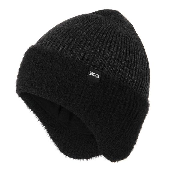 Wmcaps Wintermütze, Mütze mit Warmem Fleecefutter und Ohrklappen für Herren Damen, Warme Thermische Strickmütze für Den Außenbereich Komfortabel Weich Stretchy Geschenk für Männer Frauen, Dunkelgrau