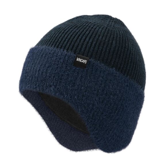 Wmcaps Wintermütze, Mütze mit Warmem Fleecefutter und Ohrklappen für Herren Damen, Warme Thermische Strickmütze für Den Außenbereich Komfortabel Weich Stretchy Geschenk für Männer, Marineblau+Schwarz