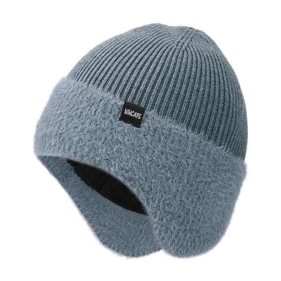 Wmcaps Wintermütze, Mütze mit Warmem Fleecefutter und Ohrklappen für Herren Damen, Warme Thermische Strickmütze für Den Außenbereich Komfortabel Weich Stretchy Geschenk für Männer Frauen, Graublau