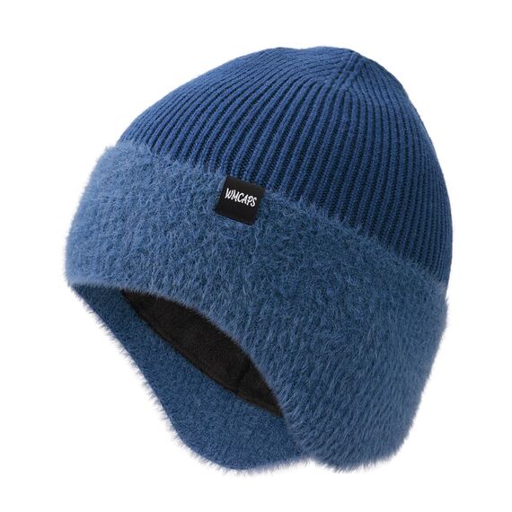 Wmcaps Wintermütze, Mütze mit Warmem Fleecefutter und Ohrklappen für Herren Damen, Warme Thermische Strickmütze für Den Außenbereich Komfortabel Weich Stretchy Geschenk für Männer Frauen, Stahlblau