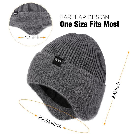 Wmcaps Wintermütze, Mütze mit Warmem Fleecefutter und Ohrklappen für Herren Damen, Warme Thermische Strickmütze für Den Außenbereich Komfortabel Weich Stretchy Geschenk für Männer, Kohlenstoffgrau