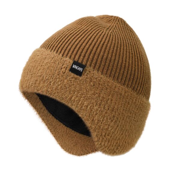 Wmcaps Wintermütze, Mütze mit Warmem Fleecefutter und Ohrklappen für Herren Damen, Warme Thermische Strickmütze für Den Außenbereich Komfortabel Weich Stretchy Geschenk für Männer Frauen, Goldbraun
