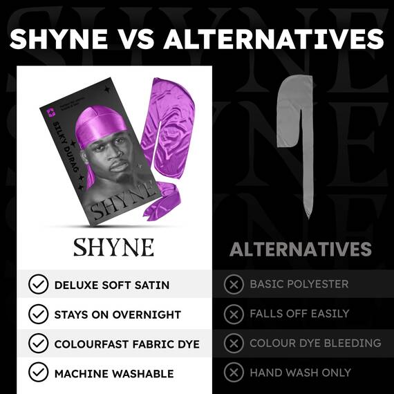 SHYNE Silky Durag – Mehrfarbige Optionen | Perfekt für Waves, Zöpfe und Locken | Premium Silk Du Rags für Männer und Frauen | Ultraweicher und knitterfreier Satin | Black Owned Business (Lila)