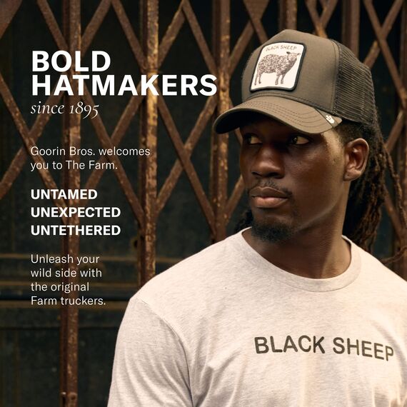 Goorin Bros. The Farm Original Truckerkappe, Einstellbarer Snapback-Verschluss, Schwarz (The Black Sheep), Unisex, Einheitsgröße, Einheitsgröße