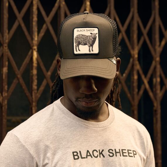 Goorin Bros. The Farm Original Truckerkappe, Einstellbarer Snapback-Verschluss, Schwarz (The Black Sheep), Unisex, Einheitsgröße, Einheitsgröße