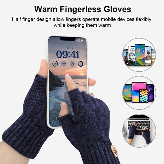 ARFNKIM Thermisch Fingerlose Handschuhe - Damen und Herren Strick Weich Flauschig Touchscreen Winterhandschuhe für Skifahren Radfahren Arbeit (Dunkelblau)