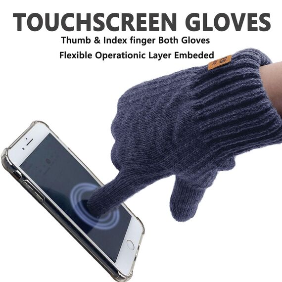 lifwimner Handschuhe Herren Winter, Warme Winterhandschuhe Damen Fleece Strickhandschuhe Touchscreen Thermo für Outdoor Sport Laufen Radfahren Freizeit Ski Reithandschuhe(Marine)
