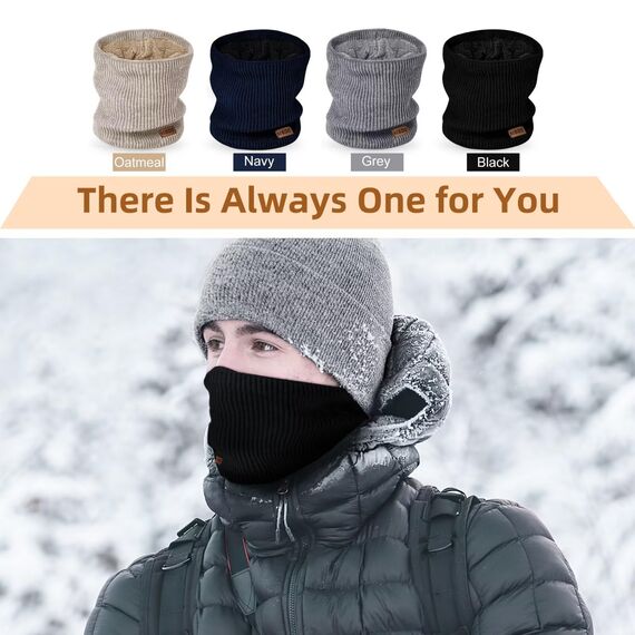 MSDC Schal Herren Winter 3 Stück, Halswärmer Schlauchschal Damen Thermal Dick Warm mit Fleece Gefüttert Kaltes Wetter, Loop Halsschlauch Halstuch Ski-Gesichtsmaskenabdeckung（Schwarz,Beige,Grau）