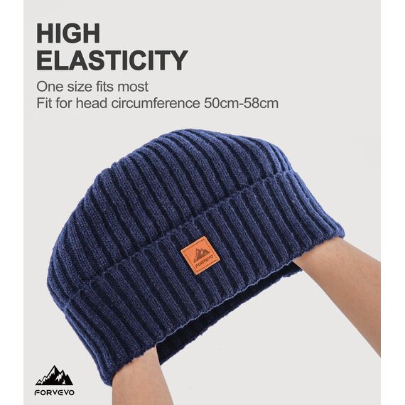 FORVEVO Warme Beanie Mütze Herren Damen, Wintermütze Männer, Thermo Fleece Lining Mütze,Weich Strickmützen für Unisex Wärmende,Outdoor Laufen Skifahren(Navy)