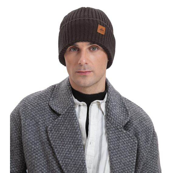 FORVEVO Mütze Herren Damen Winter, Warme Beanie Herren mit Fleece Futter, Thermo Wintermütze Männer, Winddichte Strickmützen für Unisex,Outdoor Laufen Skifahren(Braun)