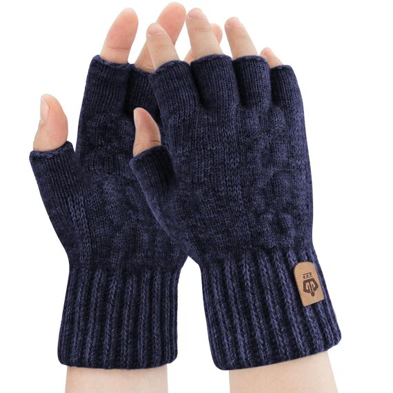 ARFNKIM Thermisch Fingerlose Handschuhe - Damen und Herren Strick Weich Flauschig Touchscreen Winterhandschuhe für Skifahren Radfahren Arbeit (Dunkelblau)