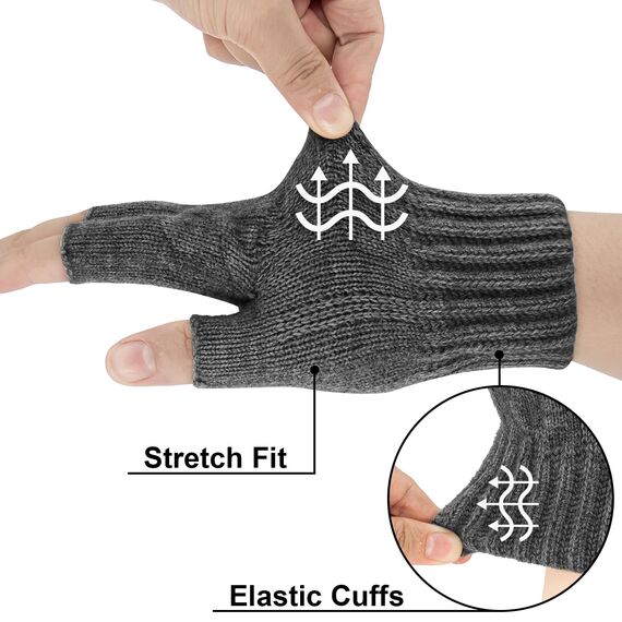 ARFNKIM Thermisch Fingerlose Handschuhe - Damen und Herren Strick Weich Flauschig Touchscreen Winterhandschuhe für Skifahren Radfahren Arbeit (Dunkelgrau)