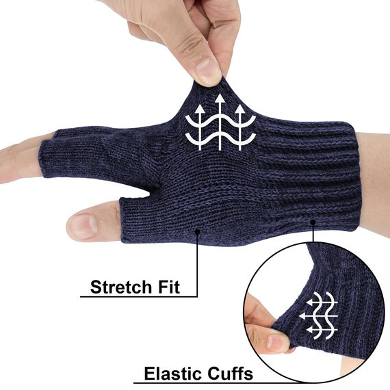 ARFNKIM Thermisch Fingerlose Handschuhe - Damen und Herren Strick Weich Flauschig Touchscreen Winterhandschuhe für Skifahren Radfahren Arbeit (Dunkelblau)