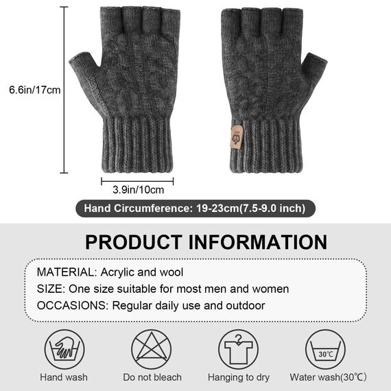 ARFNKIM Thermisch Fingerlose Handschuhe - Damen und Herren Strick Weich Flauschig Touchscreen Winterhandschuhe für Skifahren Radfahren Arbeit (Dunkelgrau)