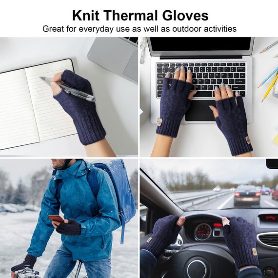 ARFNKIM Thermisch Fingerlose Handschuhe - Damen und Herren Strick Weich Flauschig Touchscreen Winterhandschuhe für Skifahren Radfahren Arbeit (Dunkelblau)