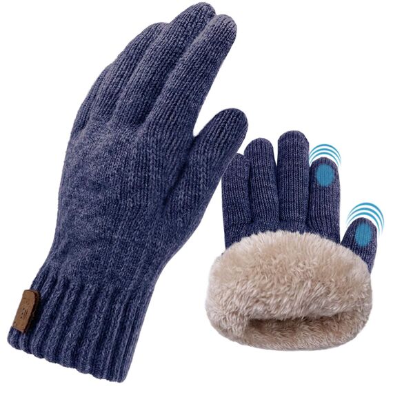 lifwimner Handschuhe Herren Winter, Warme Winterhandschuhe Damen Fleece Strickhandschuhe Touchscreen Thermo für Outdoor Sport Laufen Radfahren Freizeit Ski Reithandschuhe(Marine)