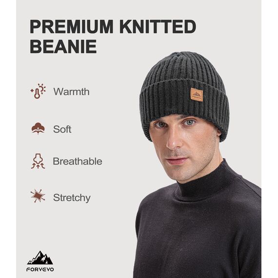 FORVEVO Beanie Herren Winter, Warme Mütze Damen mit Fleece Futter, Weich Wintermütze Männer, Winddichte Strickmützen für Unisex Wärmende,Outdoor Laufen Skifahren(DunkelGrau)