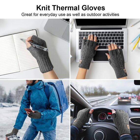 ARFNKIM Thermisch Fingerlose Handschuhe - Damen und Herren Strick Weich Flauschig Touchscreen Winterhandschuhe für Skifahren Radfahren Arbeit (Dunkelgrau)